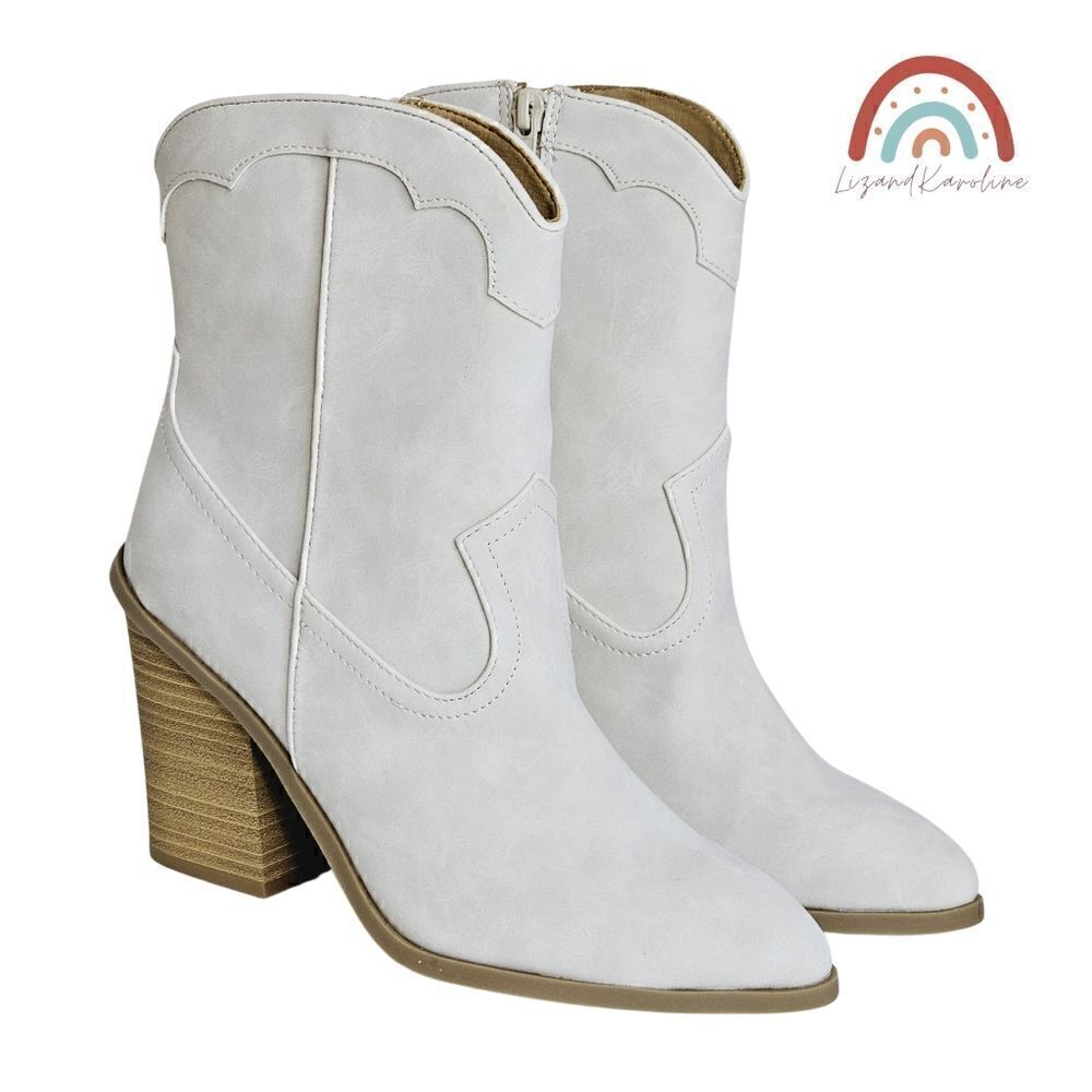 New! Western Faux Leather Pointed Stacked Block Heel Coastal Cowgirl Boots